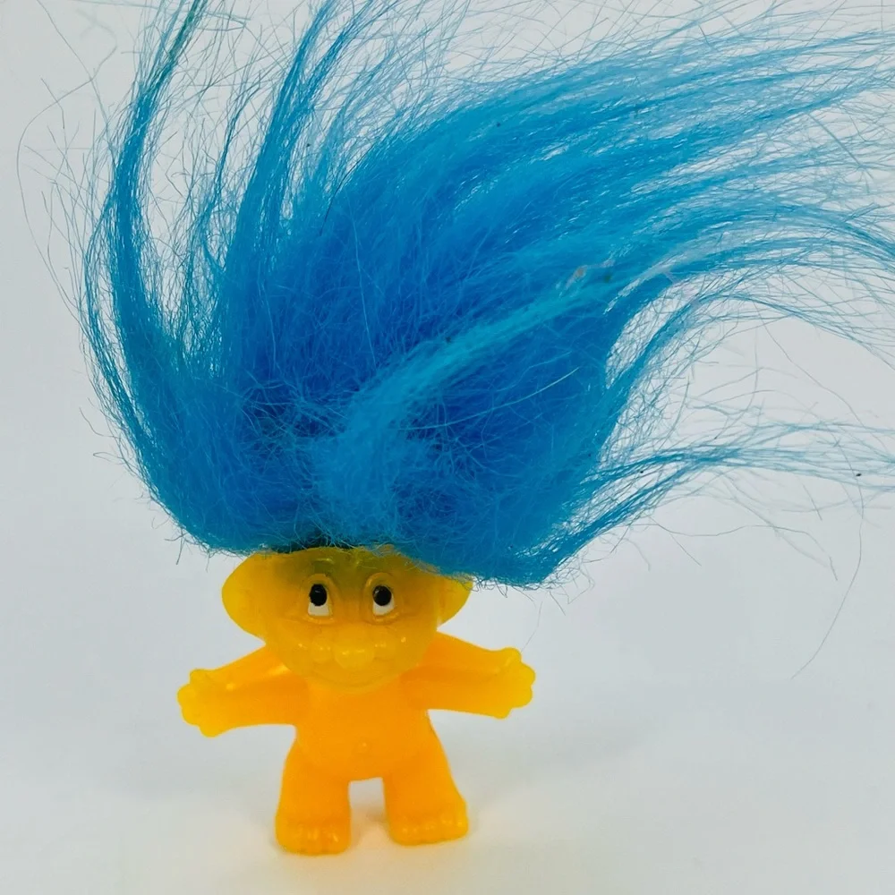 Vintage Mini Troll Doll 1992 Yellow W/Blue Hair The Troll Co. 2”